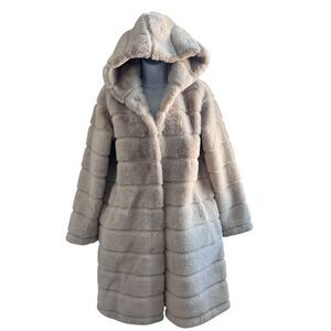 APPARIS Hooded Faux Fur Coat - Beige Size XXS